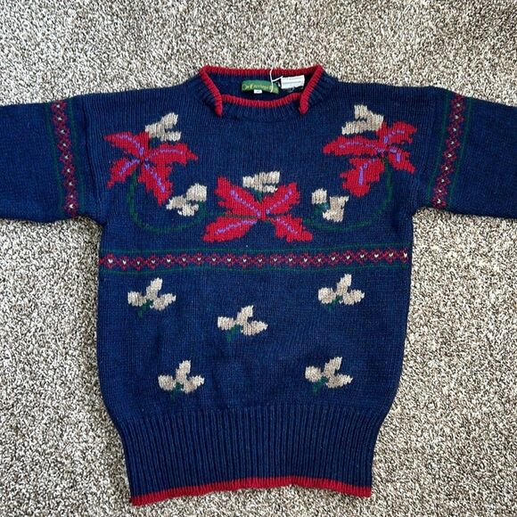 Vintage 80s Carriage Club 100% Shetland Wool Floral Butterfly Turtleneck Sweater - Picture 7 of 11